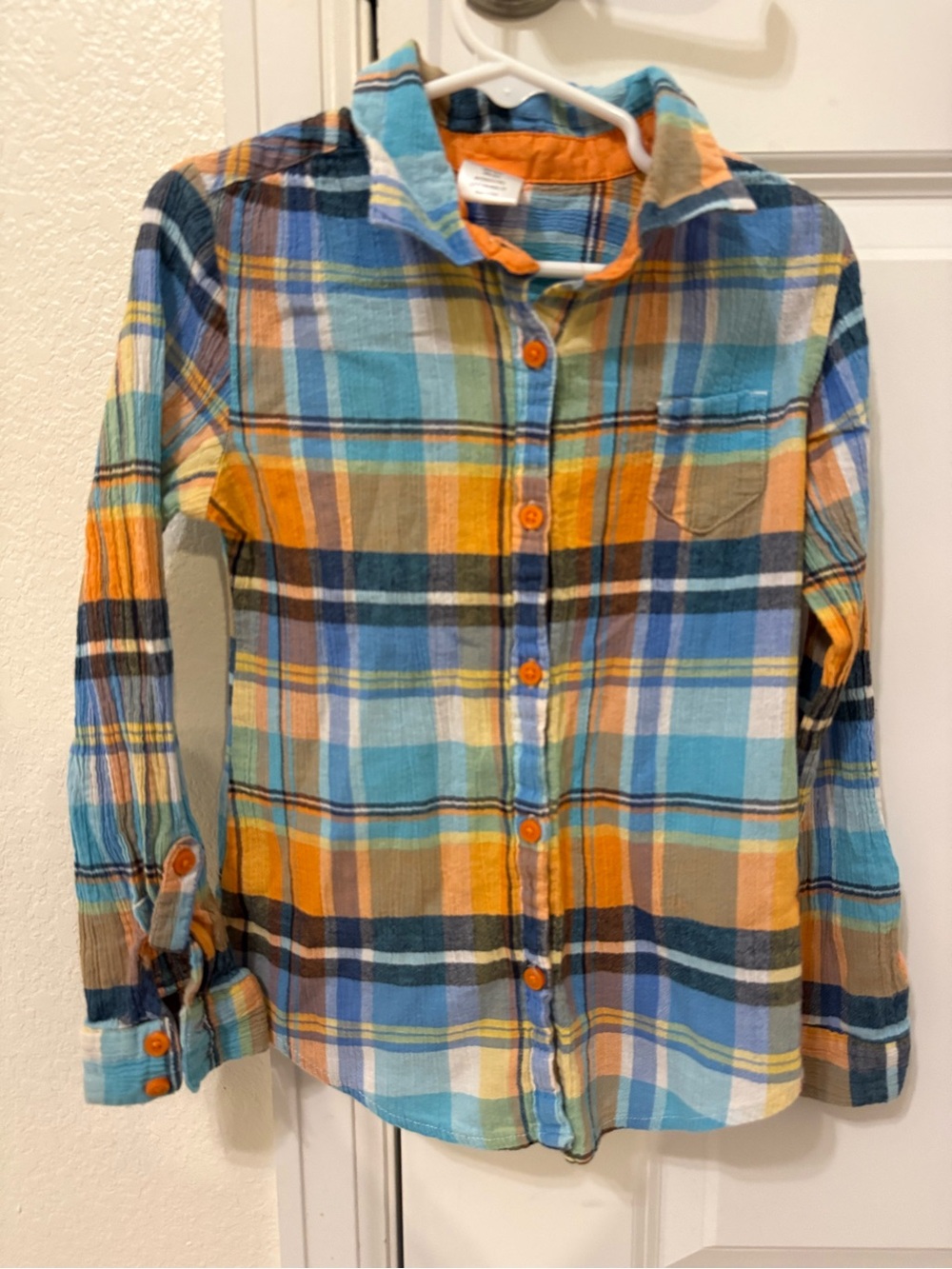 Gymboree Orange, Blue & Teal Plaid Button-Down Shirt